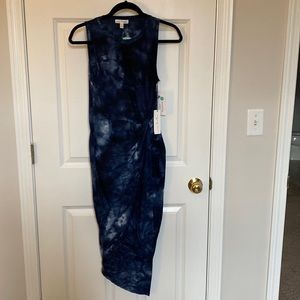 NWT Nine Britton Abigail Brushed Knit MIDI Dress in Navy tie dye, size small